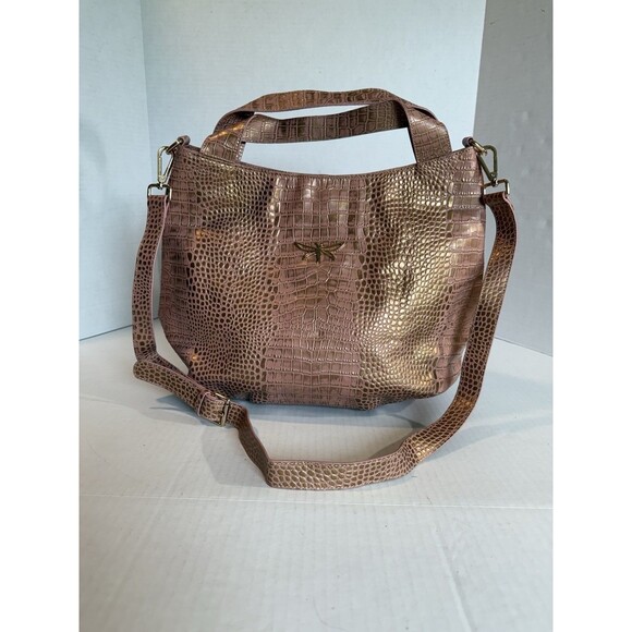 Tabelina Large Shoulder Bag Crossbody Hobo Rose Pink/Gold Croc Like Valentina - Picture 1 of 16
